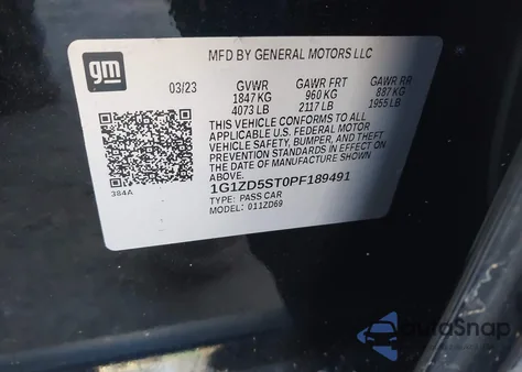 2023 Chevrolet Malibu Fwd 1Lt z USA, uszkodzony, nr VIN 1G1ZD5ST0PF189491